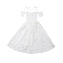 Toddler Baby Summer Clothing Girls White Dress Sleeveless Drawstring Strap Princess Party Dresses Braces Skirt Kids Clothes