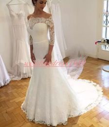 Elegant Half Sleeve Mermaid Wedding Dresses Lace Sheer Illusion Vestido de novia African Plus Size Bride Dress Arabic Bridal Gown Custom
