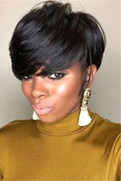 fashion hairstyle women black short cut straint wig brazilian Hair Simulation human hair short straight wig