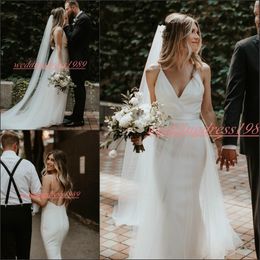 Romantic Spaghetti Straps Mermaid Wedding Dresses With Overskirt Backless Garden African Country Bridal Gown Bride Dress Custom Plus Size