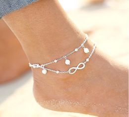 High quality Lady Double silver Plated Chain Ankle Anklet Bracelet Sexy Barefoot Sandal Beach Foot Jewellery DHL free ship