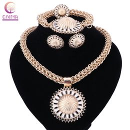 New Design African Women customes Jewellery Sets Gold-color Crystal Wedding Bridal Necklace Earring Ring Jewellery Sets