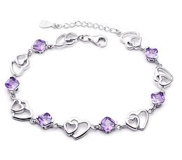 -Sweet Heart Designer Armband für Frauen S925 Sterling Silber Lila Kristall Charme Link Armbänder mit CZ Diamant Stein Großhandel