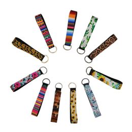 Wristband Keychains Floral Printed Key Chain Neoprene Key Ring Wristlet Keychain Party Favour 11 Designs Optional DW3759