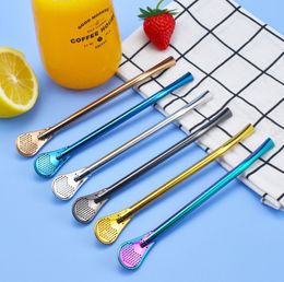 The latest 155MM size stainless steel straw spoon, 304 material creative Philtre coffee blender, many Colour options, support for custom logo