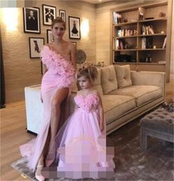 Prom Dresses Long One Shoulder Side Slit Ruffles Tulle Mother And Daughter Dresses Customize Party Gowns Robe Soiree