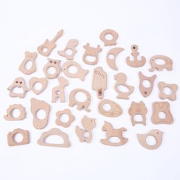 Infant Wooden Teether Toy Natural Wood Teething Accessories Multi Animal Shape Baby Pacifier Chain Pendant Chewable Nursing Toys