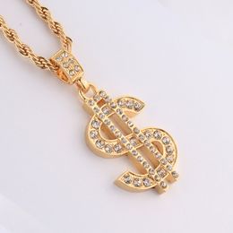 Gold Us Dollar Sign Crystal Necklace Hip Hop Dance Charm Chain Hiphop Golden Chock Necklace For Man Lover Jewellery Gifts