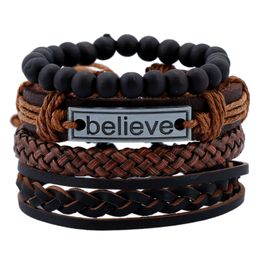 Adjustable Braid leather multilayer bracelets wristband ID Tag Believe bracelet women mens bangle cuff fashion Jewellery will and sandy