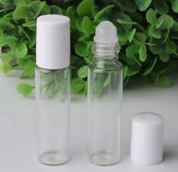 White Cap Transparent Clear Glass Roller Bottle Empty Ball Perfume Cosmetic Make Up Bottles Oil Bottle 10ml LX1540