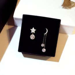 Wholesale-new ins luxury designer diamond zircon cute star moon long pendant dangle chandelier stud fashion earrings for woman girls