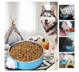 steel dog crate Canada - Crate Dog Bowl, Removable Stainless Steel Coop Cup Hanging Pet Cage Bowl Large Water Food Feeder for Dogs Cats Rabbits