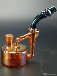 Classical Mini Glass Bubbler Bong Hookahs 15cm Colorful Short Fat tyre perc Filter 80x40mm body water pipes with 14mm bowls