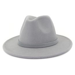 Fashion- Wide Brim Warm Hat Wool Felt Jazz Fedora Hats Retro Style Solid Color Panama Hat Trend Trilby Party Simplicity Formal Hat