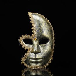 2019 Fancy dress party antique gold and silver rhinestones for men and women half face mask Male and female masquerade rhinestone mask gifts