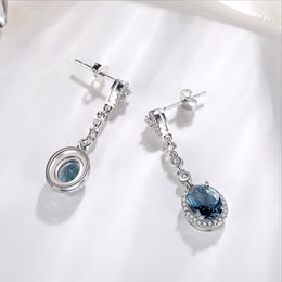 Wholesale-Diamond Navy Earrings Luxury Designer Jewellery Long Sapphire Silver Plated Mature Lady Stud Earrings with Box Gift