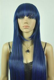 WIG free shipping New Hot Fashion Party Cosplay Blue Long Straight Women Lady Full Wigs
