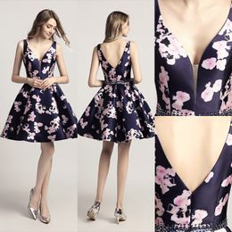 plus size convertible bridesmaid dress UK - 2020 Cheap Short Prom Dresses In Stock Sexy V Neck Fashion Floral Print Mini Party Cocktail Gowns Backless A Line lx435