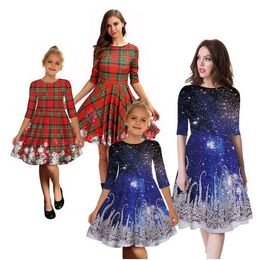 Family Matching Clothes Mother Daughter Dresses Women 3D Print Dress Teen Girl Christmas Dress Mom Girls Party Clothes 8 Styles