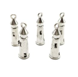 100pcs / lot lighthouse antique silver charms pendants Jewellery Making DIY For Necklace Bracelet Earrings Retro Style 8*25mm DH0482