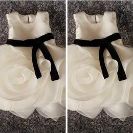 Jewel Cheap Organza Flower Girl Dresses 2019 Princess A Line Sleeveless Kids Toddler First Communion Dress With Black Sash