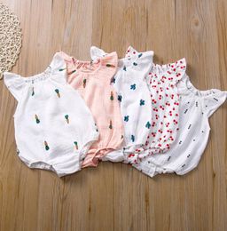 INS Baby Girl Clothes Ruffle Toddler Pagliaccetti Cartoon Infant Girls Tute senza maniche Neonato Playsuit Boutique Abbigliamento bambino DW5233