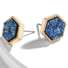 Golden geometric mixed Colour ladies clustered earrings alloy diamond crystal natural stone female earrings