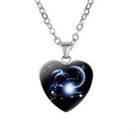 12 Constellation Necklace Zodiac Sign Heart Pendant Necklace Women Fashion Jewellery Gift Will and Sandy