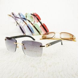 Photochromic Vintage Rimless Sunglasses Men Carter Glasses Big Square Sunnies for Driving Fishing Retro Style Shades Wood and Buffalo Horn Temple Unique