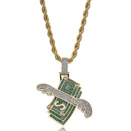 Personality Men Women Hip Hop Jewelry Yellow Gold Plated High Quality CZ Flying Money Pendant Necklaces for Men Women