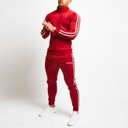 Men's Tracksuits Autumn Sports Solid Color Splicing Long Sleeve Turtleneck Top Sweater Pants Set Red Black Skinny Breathable Set#LR3