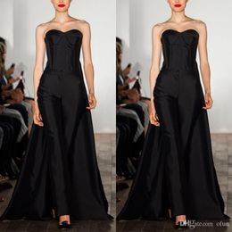 Fashion Black Jumpsuits Prom Dress Sexy Sweetheart Sleeveless Long Formal Evening Gowns With Overskirts Custom Made Women Outfit