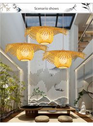 New Chinese Bamboo weaving Wicker Rattan Shade Cap Ceiling Light E27 lamps lanterns living room hotel restaurant aisle Lamp