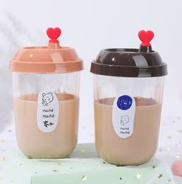 The latest 12OZ Drinkware cartoon cat simulation double flat lid milk tea cup food grade plastic cups, support customized logo