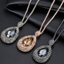 New Sweater Chain Stone Long Necklaces Pendants Jewellery Flower Key bear waterdrop Austrian Crystal Fashion Pendants Silver Golden Necklace