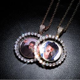 Men Women Custom Made Rotatable Photo Pendant Double Sided Medallions Pendant Necklace gifts Zircon Pendant