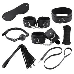 8pcs Bondage Set Handcuffs Whip Eye mask Neck Collar Rope Restraining Toys Sex Toys Pink/Black