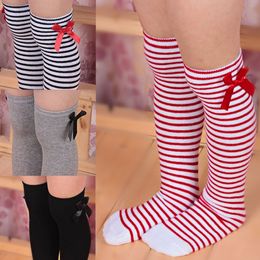 Todder Girl Socks Striped Bowknot Girls Sock Cotton Long Knee Socks Children Leg Warmers Christmas Gift 6 Colours DW4679