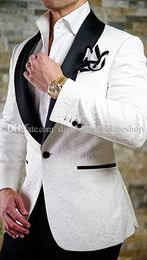 Latest Design One Button White Paisley Shawl Lapel Wedding Groom Tuxedos Men Party Groomsmen Suits (Jacket+Pants+Tie) K24