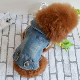 Eco-Friendly Summer Puppy Dog Vest Denim Jacket Costume Top Fashion Jeans Clothes For Small Large Dogs -Blue -Xs -Xxl