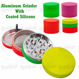 Aluminium Tobacco Herb Grinder With Coated Silicone 2.5 Inch 4 Piece Silicone Smoking Grinders Metal Smoke Hand Muller vs sharpstone grinder