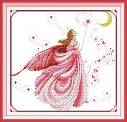 Only love beautiful girl moon fairy decor painting ,Handmade Cross Stitch Embroidery Needlework sets counted print on canvas DMC 14CT /11CT