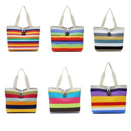 Canvas Striped Female Shoulder Bag 11 Styles Rainbow Striped Bag Fashion Female Shopping Handbag Women Beach Tote Bags