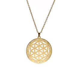 2020 Latest Stainless Steel Flower of Life Pendant Trendy Gold Plated Viking Runic Sacred Geometry Clavicle Necklace Jewelry