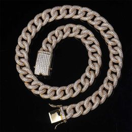 15mm Miami Prong Cuban Chain Necklace For Men Gold Silver Colour Hip Hop Iced Out Paved Bling CZ Rapper Necklaces Jewellery