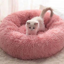 Long Plush Super Soft Pet Bed Kennel Dog Round Cat Winter Warm Sleeping Bag Puppy Cushion Mat Portable Cat Supplies Comfortable