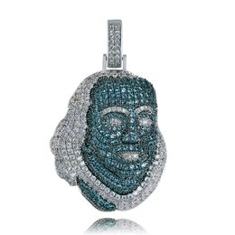 New Franklin Blueface Benjamin Piece Pendant Iced Out Green Zircon with Rope Chain Hip Hop Jewellery