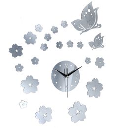 Creative Crystal Solid Mirror Wall Clock Stickers Home TV Background Decor