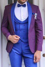 Fashionable One Button Groomsmen Shawl Lapel Groom Tuxedos Men Suits Wedding/Prom/Dinner Best Man Blazer(Jacket+Pants+Tie+Vest) 661