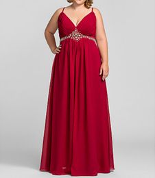 Top Selling Empire Plus Size Bridesmaid Dress A-Line Spaghetti Strap Sexy V-neck Floor Length Chiffon Formal Evening Dress with Beading